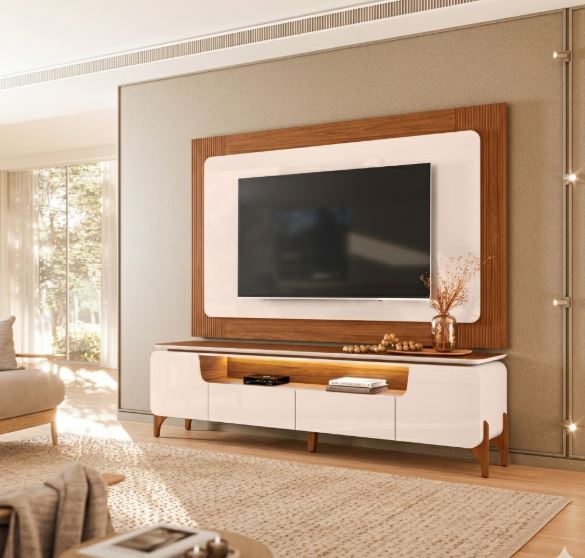 BANCADA COM PAINEL ALICIA OFF WHITE/FREIJO