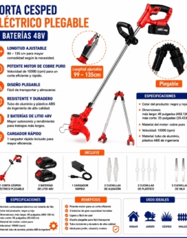 CORTA CESPED ELECTRICO PLEGABLE 2 BATERIA 48V