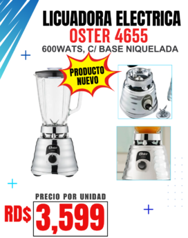 LICUADORA ELECTRICA OSTER 4655 600WATS, C/ BASE NIQUELADA