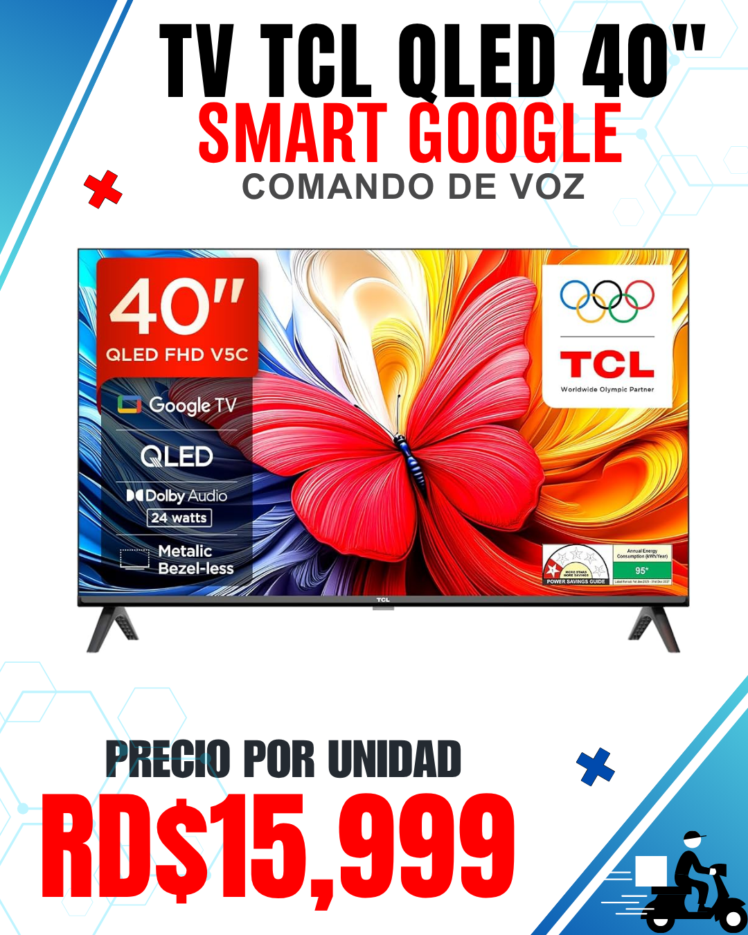 TV TCL QLED 40" SMART GOOGLE COMANDO DE VOZ