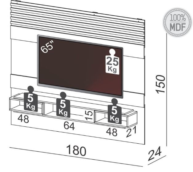 CENTRO ENT PANEL 180CM - OFF WHITE / FREIJO - Imagen 3