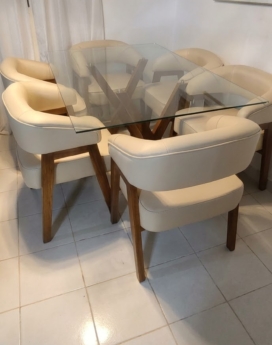 JUEGO DE COMEDOR LUNA 6/S EN CAOBA